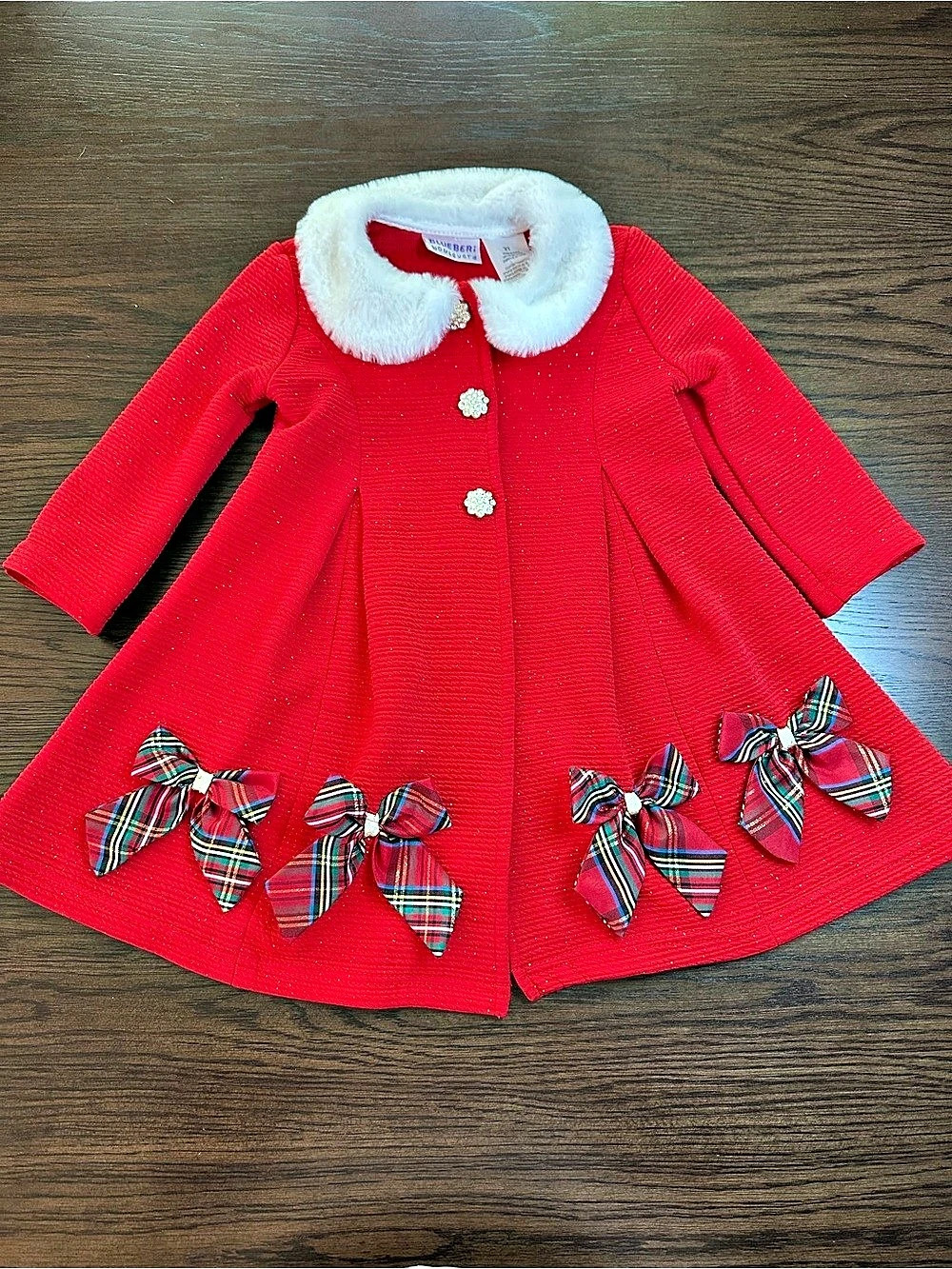 Blueberi Boulevard Baby Girls Holiday Plaid Dress and Coat Set Holiday Plaid